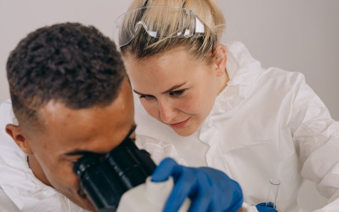 Researchers working with samples in a laboratory